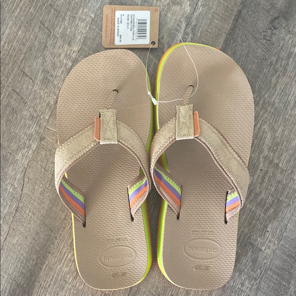 Havaianas Tan and Yellow Flip-Flops Comfortable Summer Sandals